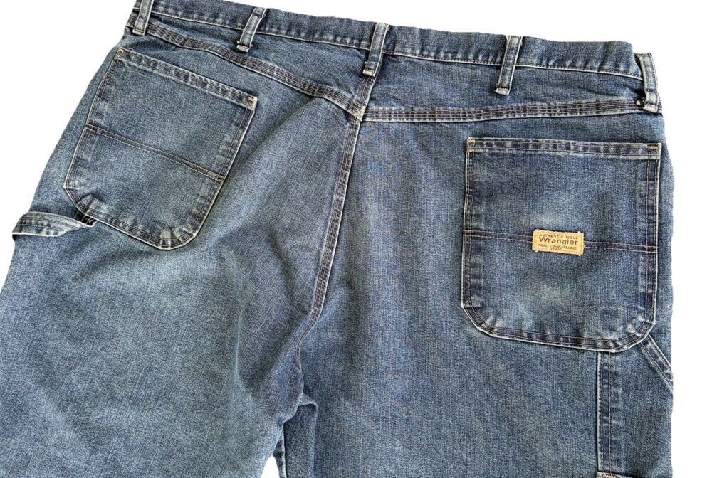 VTG Wrangler Carpenter Jeans Mens 42x30 Relaxed Fit Workwear Utility Light Wash